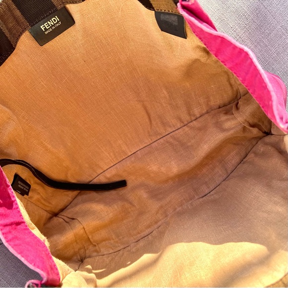 FENDI Fuchsia And Tobacco Pequin Stripe Canvas Bag - Picture 11 of 15